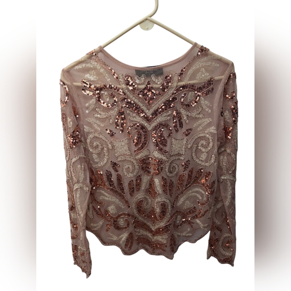 Akira Chicago Tops - Akira Rose Gold Sequin Mesh Long Sleeve Top Size S